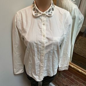 J CREW| white button down w/ jewel collar| 8
